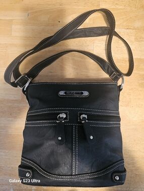 Rosetti Black Shoulder Crossbody with White Contrast Stitching